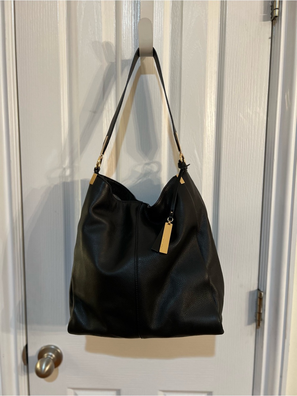 Vince Camuto Black Pebbled Leather Shoulder Bag with Gold-Tone Tag - Picture 7 of 11